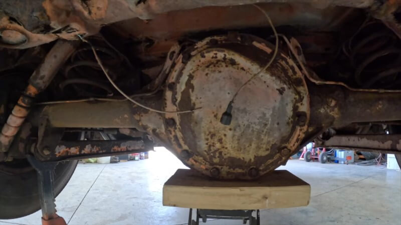A close up of the rear differential cover of a 1966 Chevelle Super Sport
